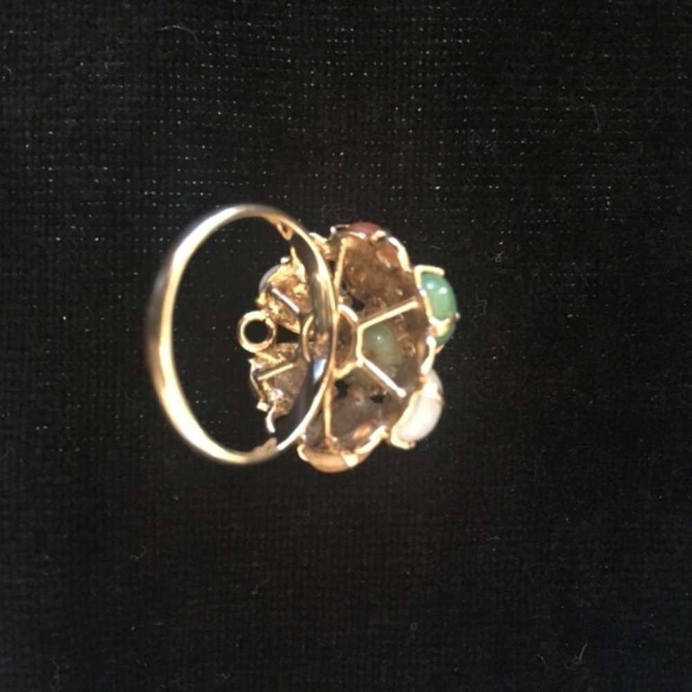 Multi-Colored Jade Cluster Ring with 14K Gold Setting - Picture 7 of 7